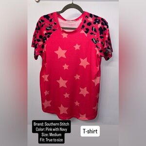 Southern Stitch Pink Star Print Short Sleeve Tee